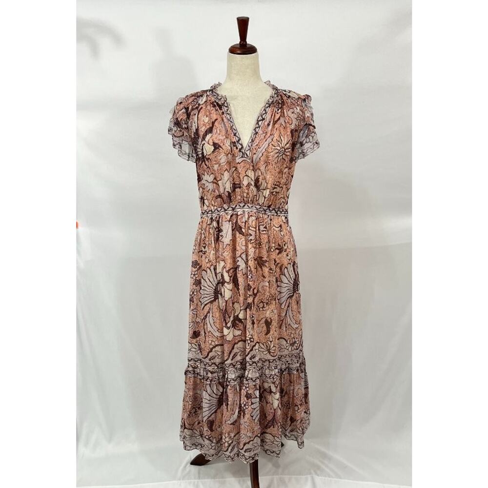 ULLA JOHNSON Sz 10 Celestia Blush Pink Print Silk Short Sleeve Midi Dress - Picture 9 of 12